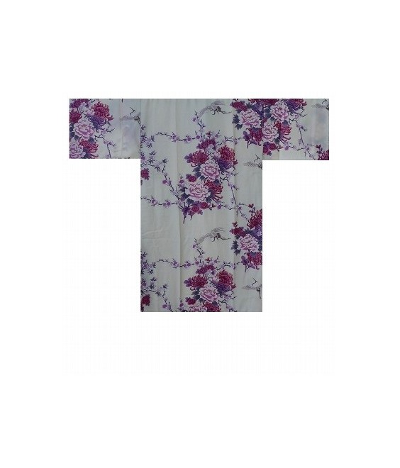 Kimono Happi Coat "Flying Cranes & Peony" Ivory White