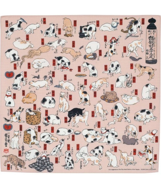 Japanese Furoshiki 48 × 48 cm Cats of the 53 Stations of the Tōkaidō – Japan Textile | Japanzen