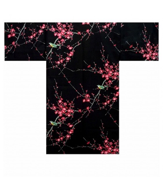 Kimono Happi Femme "Fleurs de Prunier et Uguisu" Noir