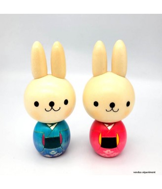 Kokeshi Lapin en kimono rose – Figurine japonaise décorative | Japanzen
