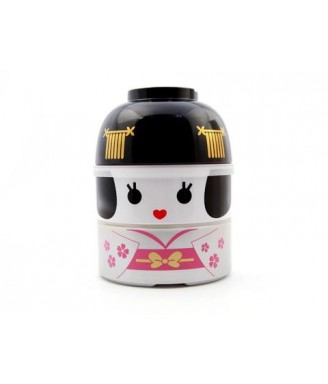 Bento japonais Maiko en forme de poupée Kokeshi, boîte à lunch 2 étages de 1200 ml, plastique sans BPA, Made in Japan