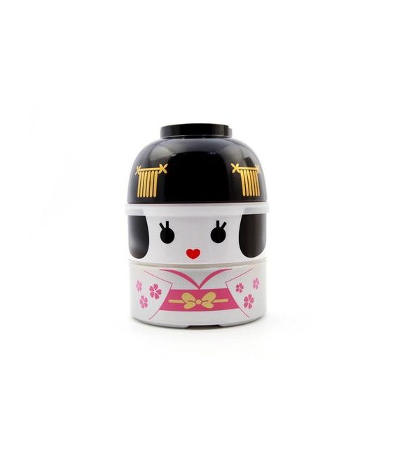 Bento japonais Maiko en forme de poupée Kokeshi, boîte à lunch 2 étages de 1200 ml, plastique sans BPA, Made in Japan
