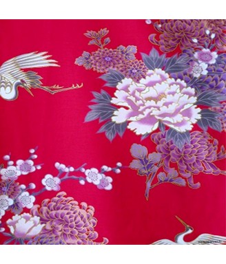Kimono femme grue du Japon & pivoines rouges – Coton japonais | Japanzen