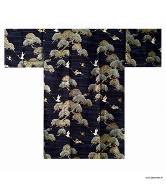 Kimono Happi Coat "Matsu Tsuru" Black