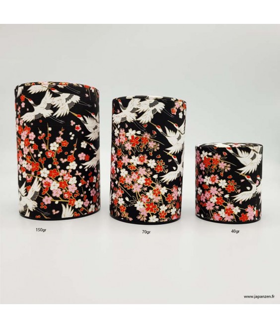 Japanese Tea Canister "Cranes and Cherry Blossoms"