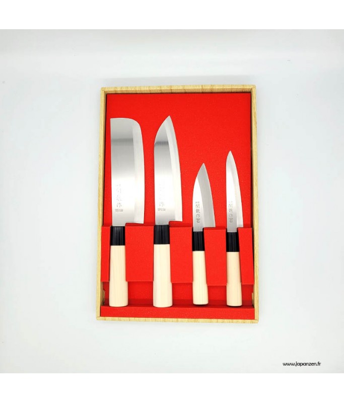 Ensemble 4 couteaux à steak non dentelés - Bois variés - Hazaki - Doyon Després