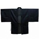 Haori japonais Ryokan en coton shantung texturé noir avec poches, taille unique, Made in Japan