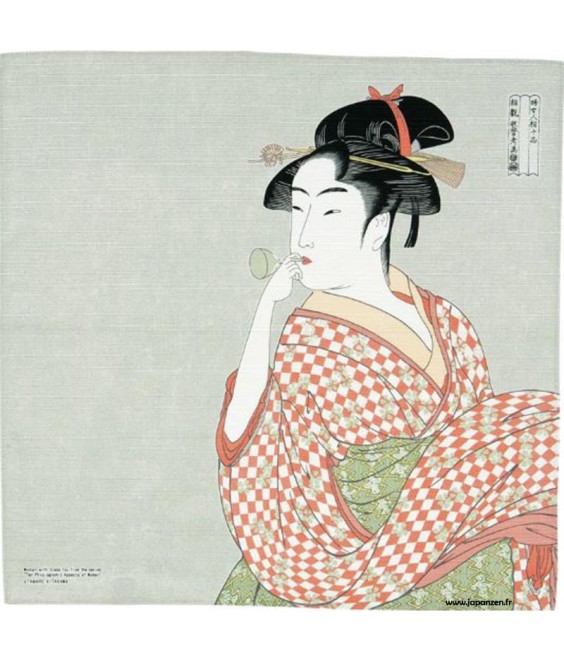 Furoshiki "A woman playing a Poppin" Utamaro