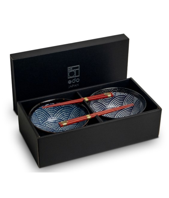 coffret de deux bols aux motifs vagues japonaises