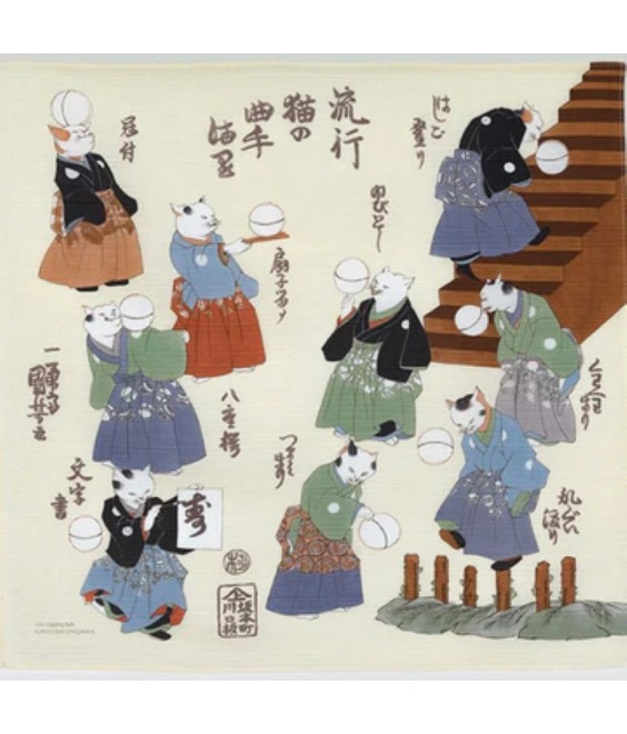 Furoshiki 70 × 70 cm Chats jonglant – Utagawa Kuniyoshi | japanzen