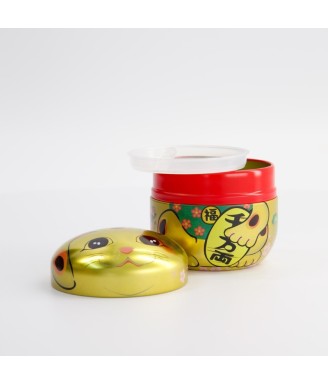 Boîte à thé Chat Japonais Dorée – 100 g – Acier inoxydable – Maneki Neko Japon
