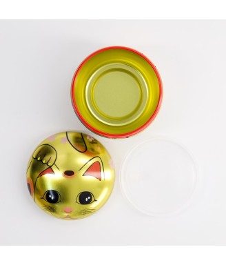 Boîte à thé Chat Japonais Dorée – 100 g – Acier inoxydable – Maneki Neko Japon