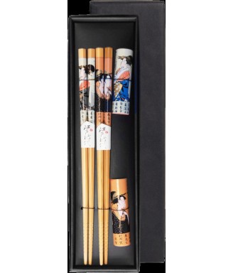 Coffret de baguettes japonaises Geisha – 2 paires avec supports assortis (22,5 cm) Coffret de baguettes japonaises Geisha – 2 paires avec supports assortis (22,5 cm)