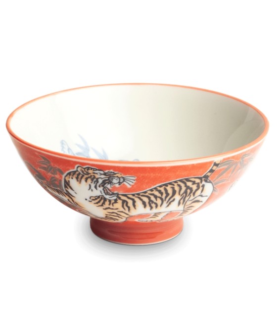 Bol Japonais en Porcelaine – Motif Tigre Ø 14 cm | Vaisselle Japonaise Authentique