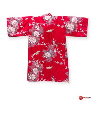Kimono femme grue du Japon & pivoines rouges – Coton japonais | Japanzen