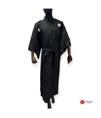 Black Japanese Kimono “AOI” – Premium Cotton & Kamon Motif | Japanzen