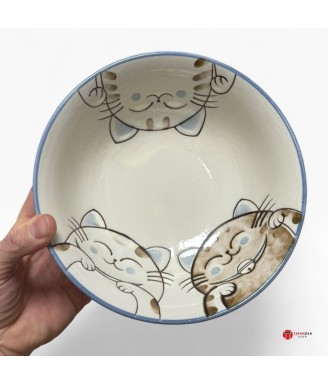 Japanese Maneki‑neko Ramen Bowl Blue – Kawaii Porcelain | Japanzen