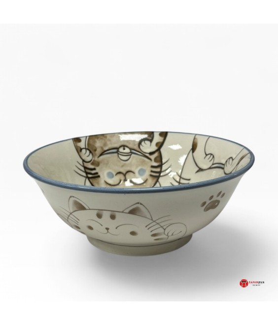 Japanese Maneki‑neko Ramen Bowl Blue – Kawaii Porcelain | Japanzen