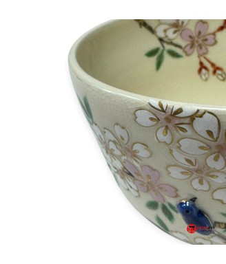 Bol à Matcha Japonais Kyo-Yaki Sakura et Oiseaux – Chawan artisanal Kyoto | Japanzen