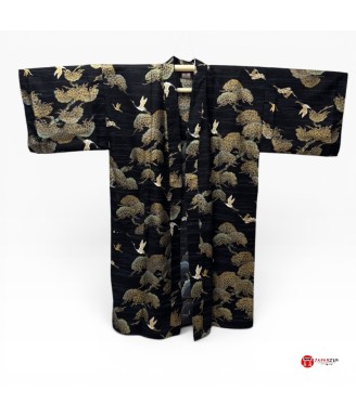 kimono coton homme motif pin grues japonaises
