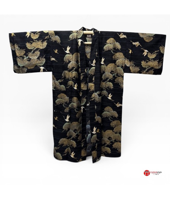Japanese Kimono Happi Jacket - Matsu & Tsuru Black | Japanzen
