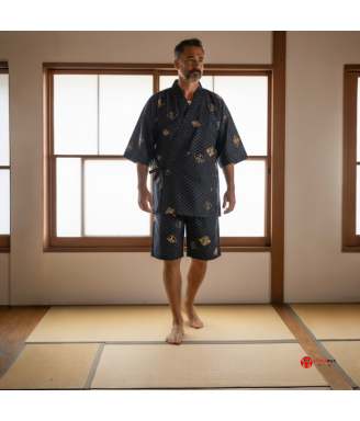 Japanese Men’s Jinbei Hishi & Four Seasons Kanji | Japanzen