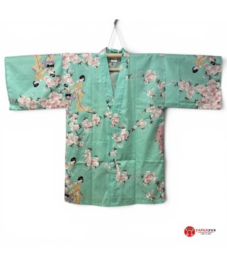 Veste kimono japonaise femme Sakura turquoise | Japanzen