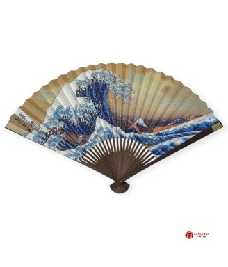 Vue de face d'un éventail japonais Hokusai La Grande Vague de Kanagawa