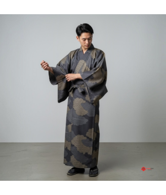 yukata japonais homme en coton motif vagues japonaises sur modèle