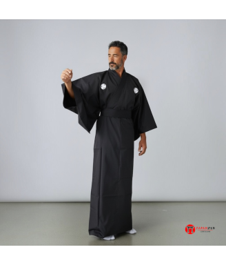 kimono japonais homme noir en coton kamon tokugawa