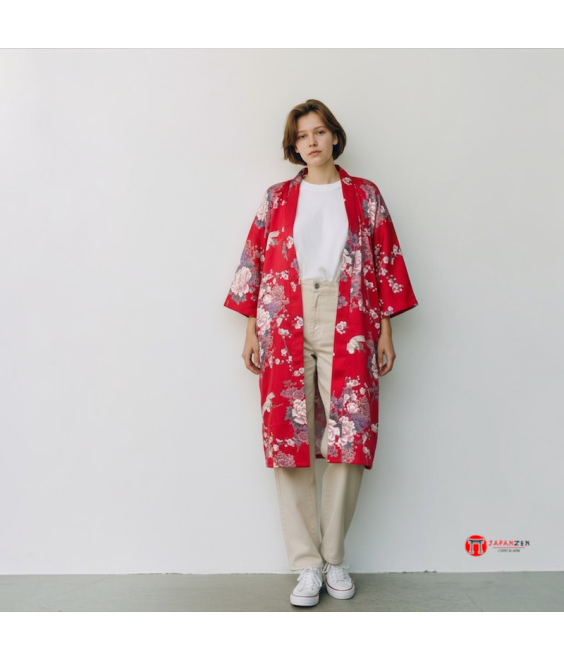 Kimono Femme "Grue du Japon & Fleurs de Pivoine" – Made in Japan