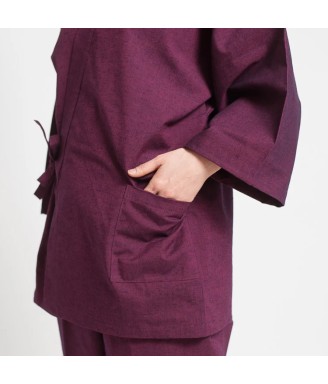 Poche plaquée de la veste de samue japonais Prune profond