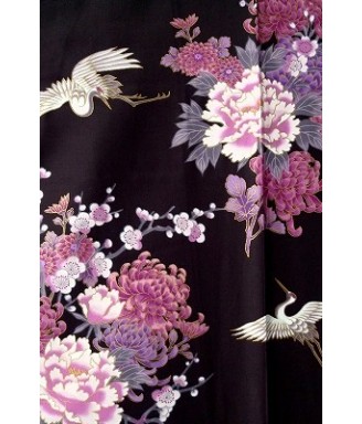 Kimono japonais femme noir grue et pivoines – élégant et moderne | Japanzen